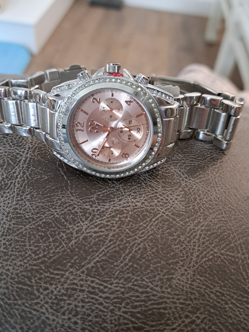 Silver Stainless Steel Women's Watch with Rose Gold Dial